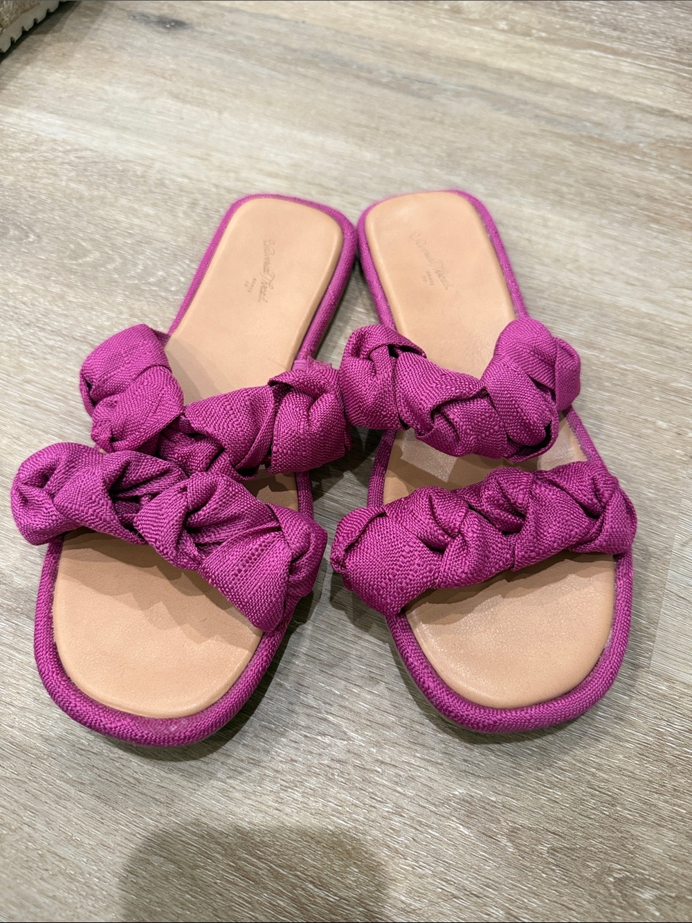 Universal Thread Knotted Double-Strap Slide Sandals — Magenta